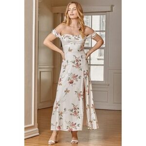Lulus Capture A Heart White Floral Print Off-the-shoulder Maxi Dress - Size XS